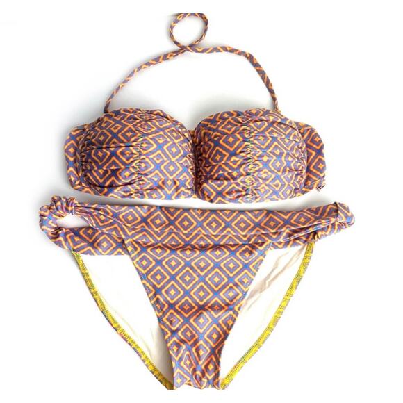 Koral Swimwear Multicolor Halter Bandeau Matching Bikini Set L/M Retro 70s - Picture 1 of 11